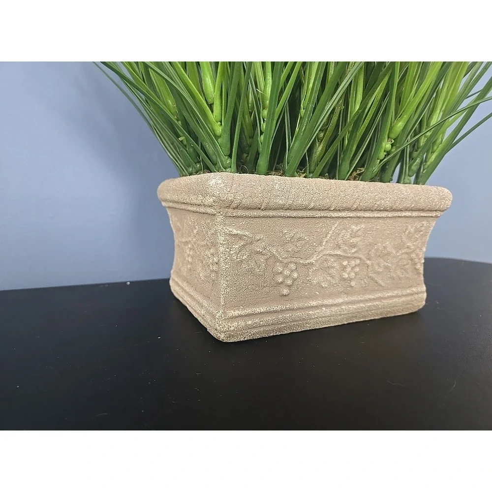 Set of 2 Faux Potted Grass in Faux Concrete Planter Patio Decorative Accent‎